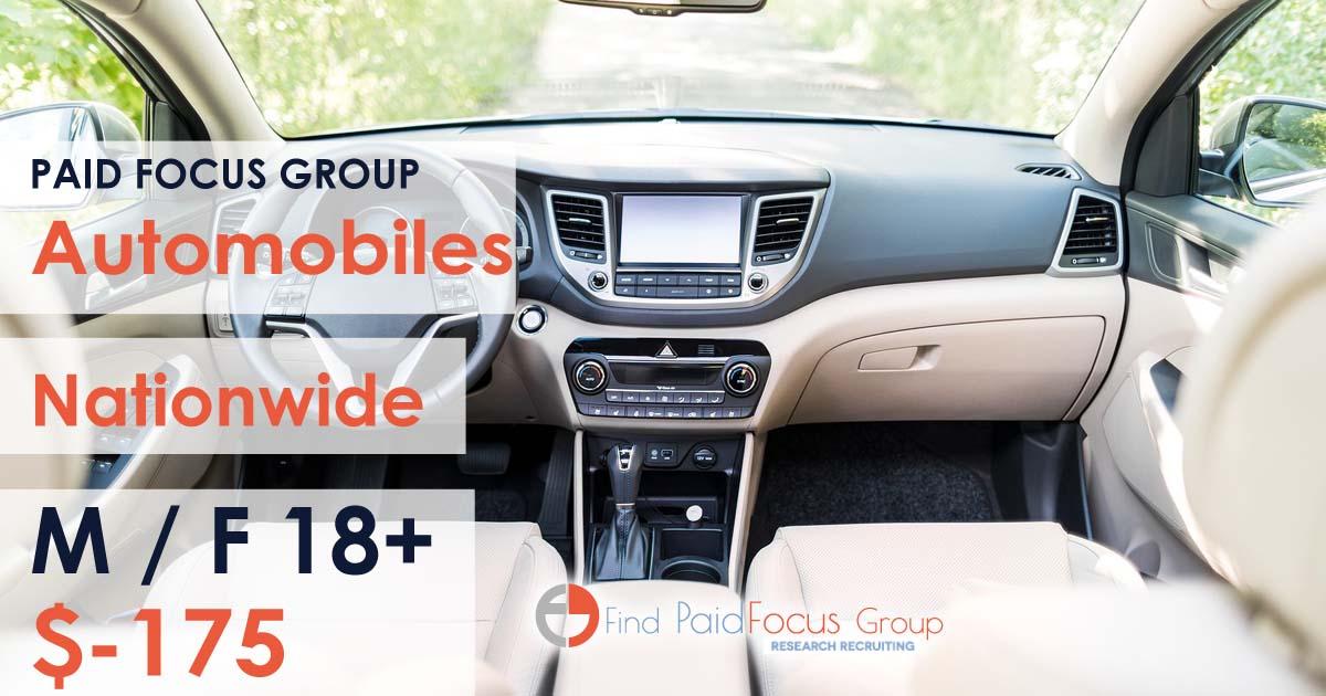 Nationwide Paid Online focus group about automobiles - $175