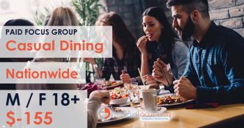 Nationwide Paid Online focus group about casual dining- $155